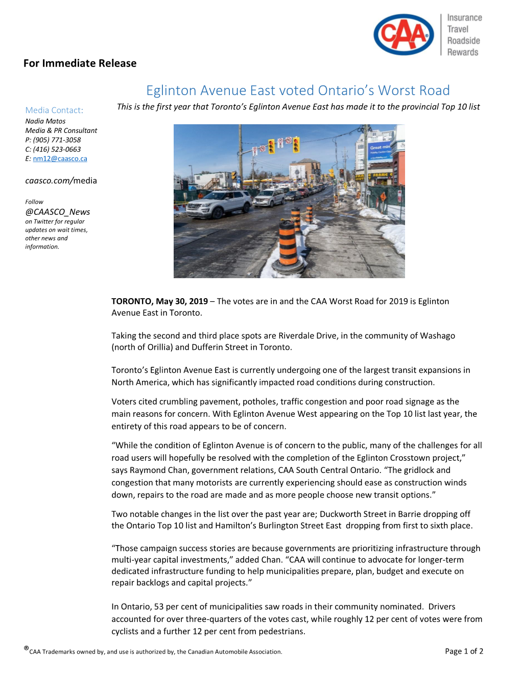 Eglinton Avenue East Voted Ontario's Worst Road