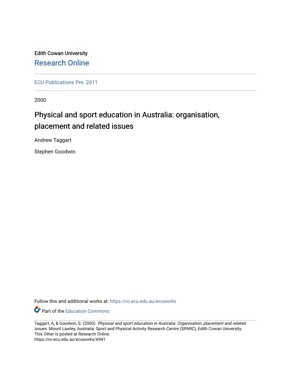 Physical and Sport Education in Australia: Organisation, Placement and Related Issues