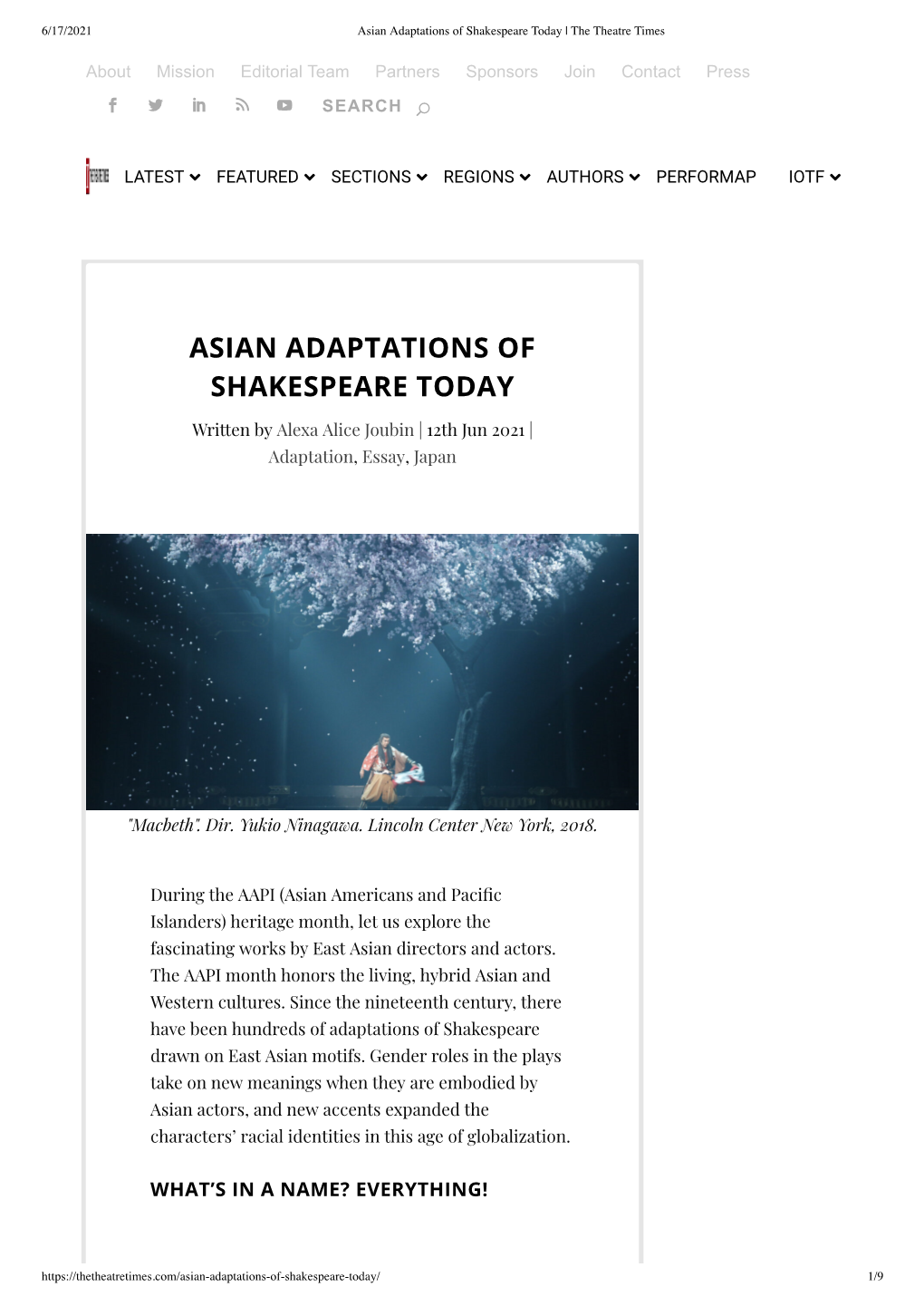 Asian Adaptations of Shakespeare Today | the Theatre Times