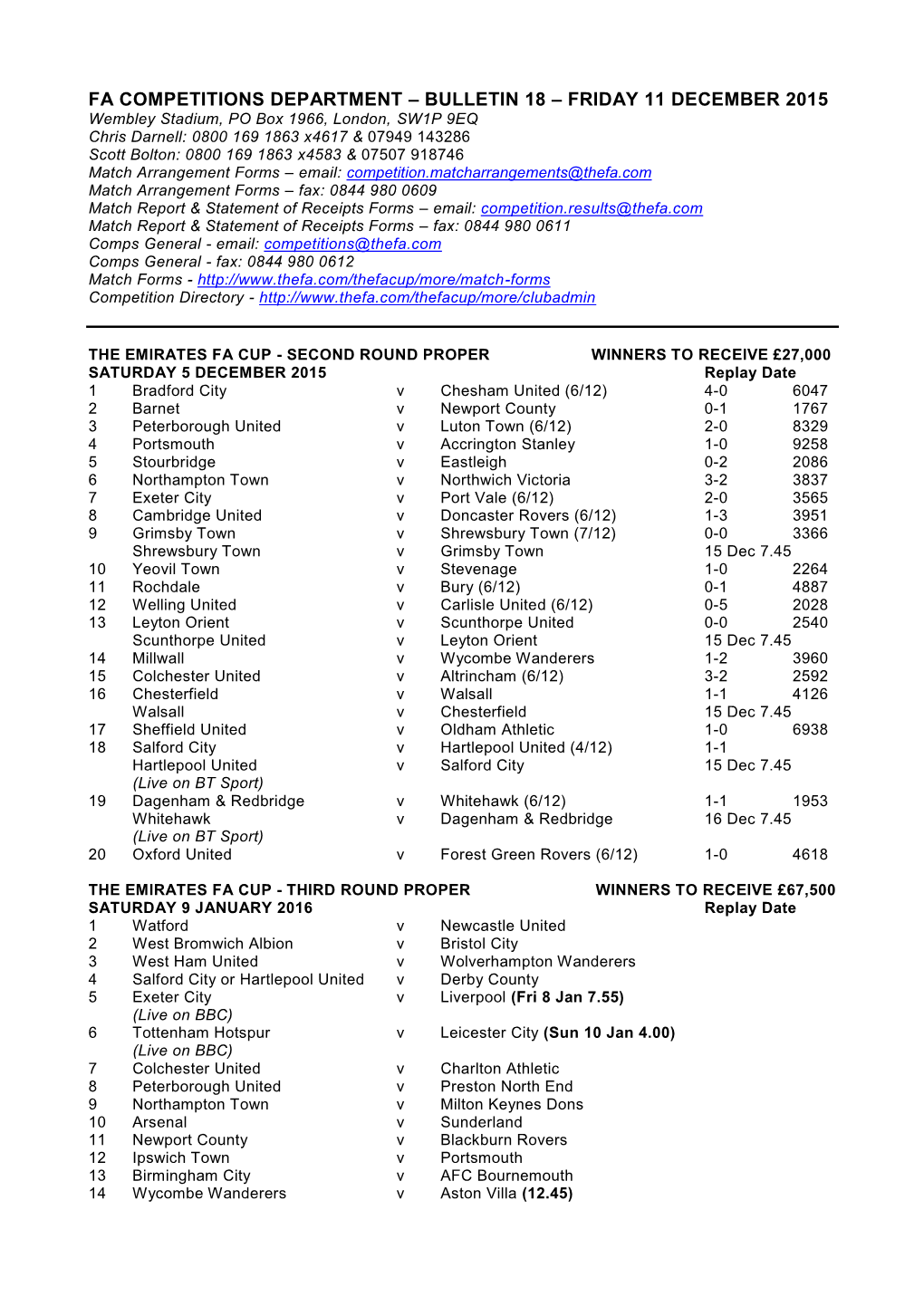 Fa Competitions Department – Bulletin 18 – Friday 11