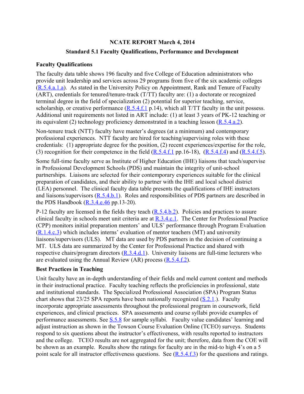 Standard 5.1 Faculty Qualifications, Performance and Development