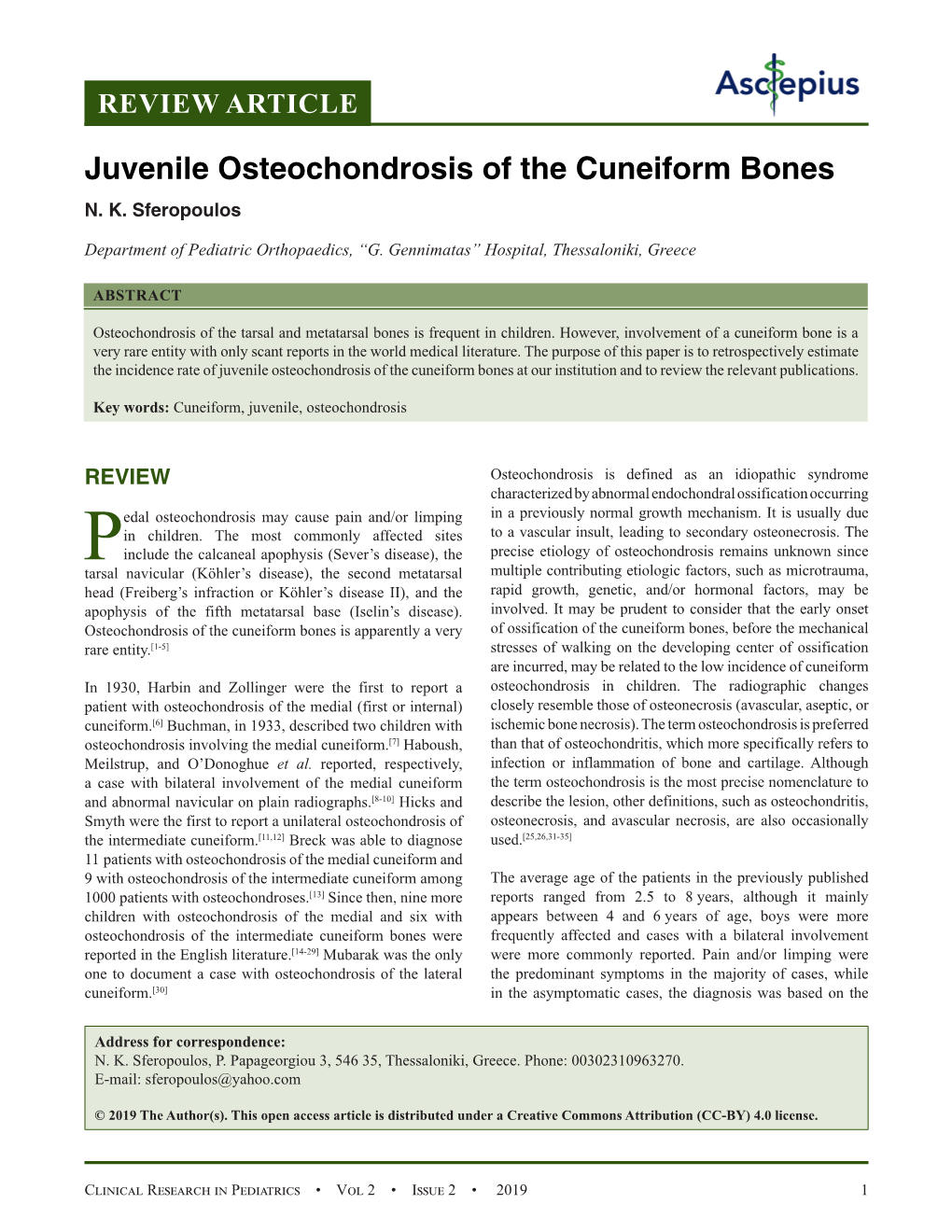 Juvenile Osteochondrosis of the Cuneiform Bones N