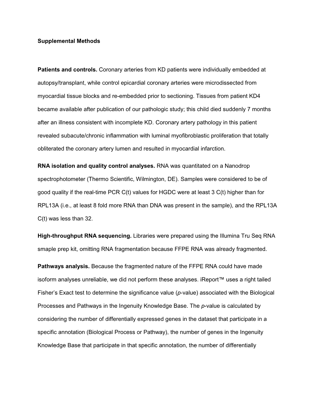 Supplemental Methods Patients and Controls. Coronary Arteries from KD