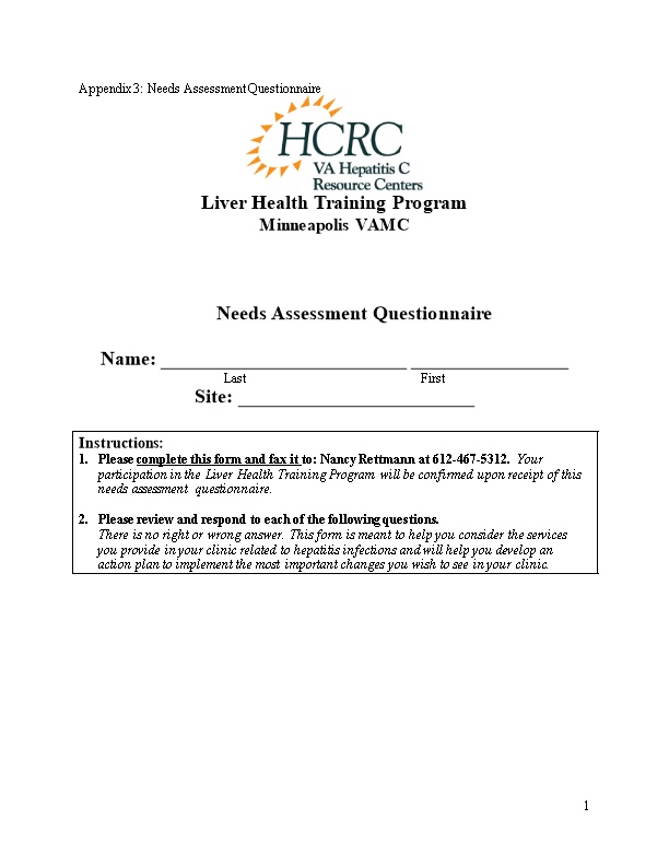 Appendix 3: Needs Assessment Questionnaire