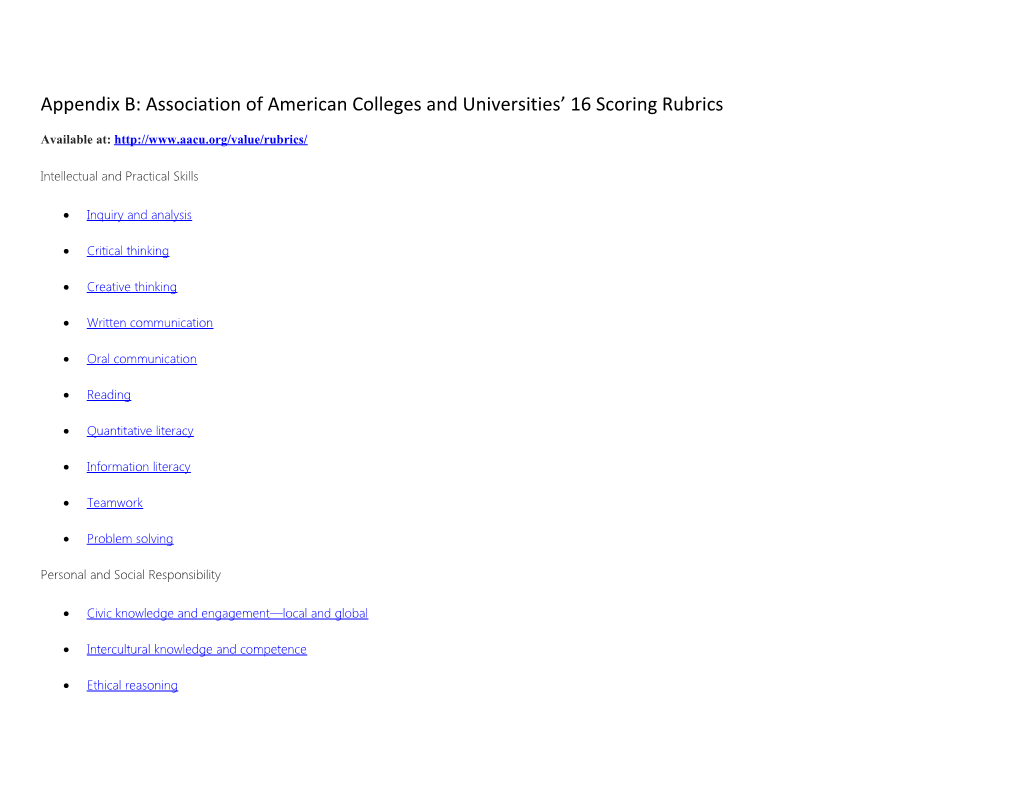 Appendix B: Association of American Colleges and Universities 16 Scoring Rubrics