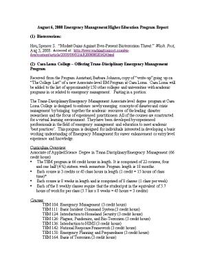 August 6, 2008 Emergency Management Higher Education Program Report