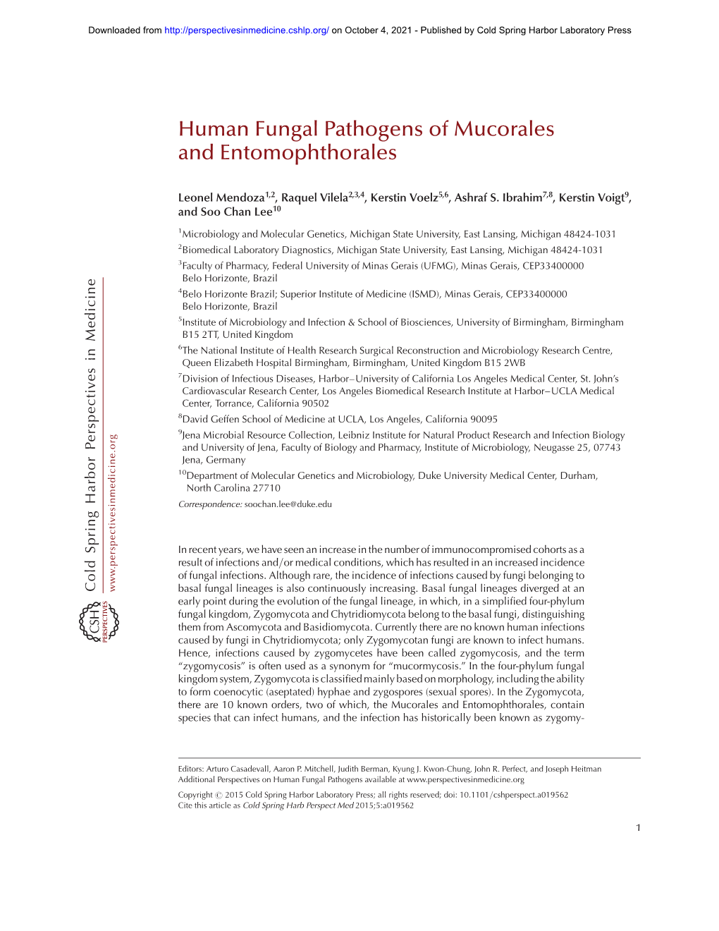 Human Fungal Pathogens of Mucorales and Entomophthorales