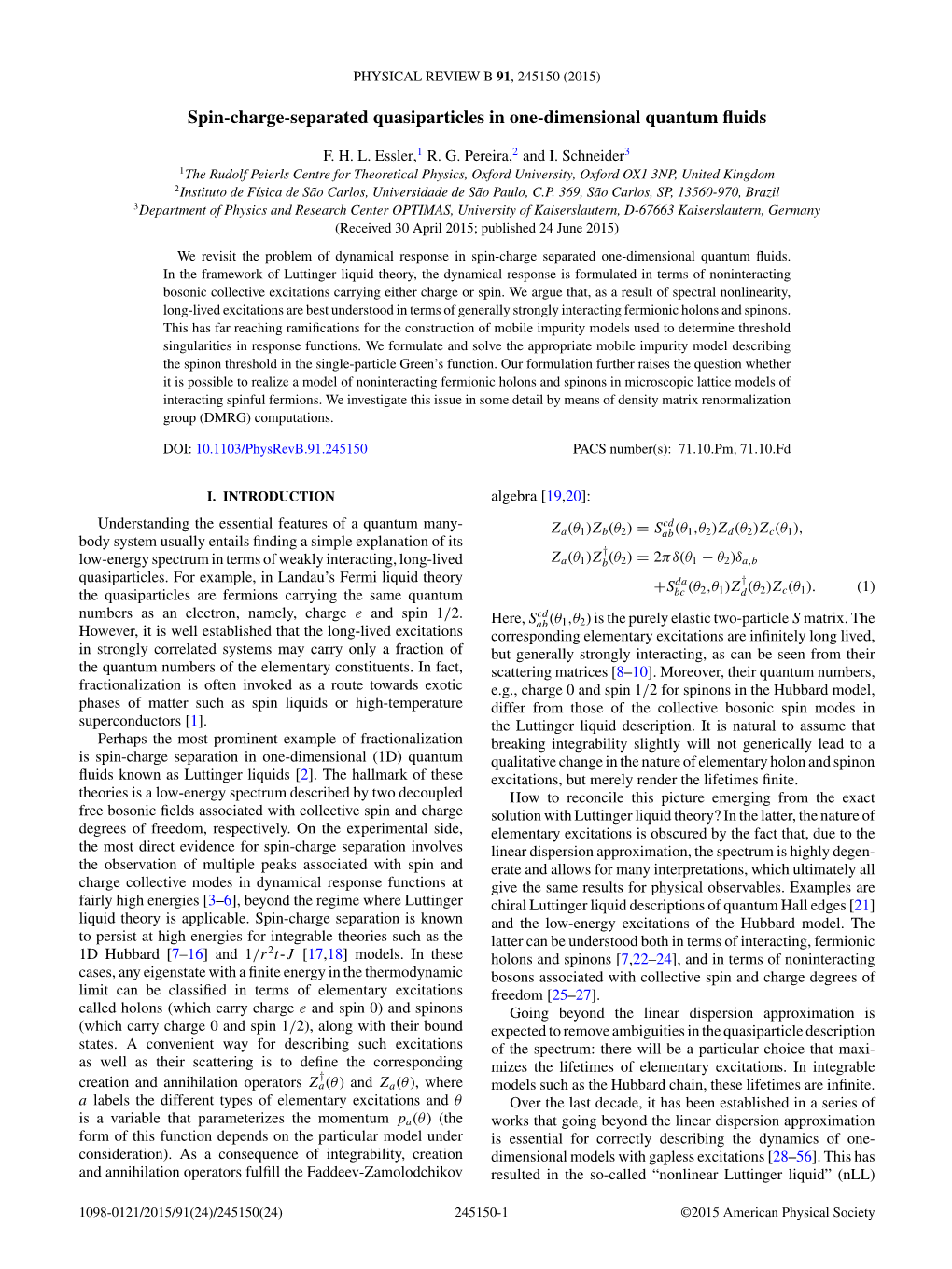 Spin-Charge-Separated Quasiparticles in One-Dimensional Quantum Fluids