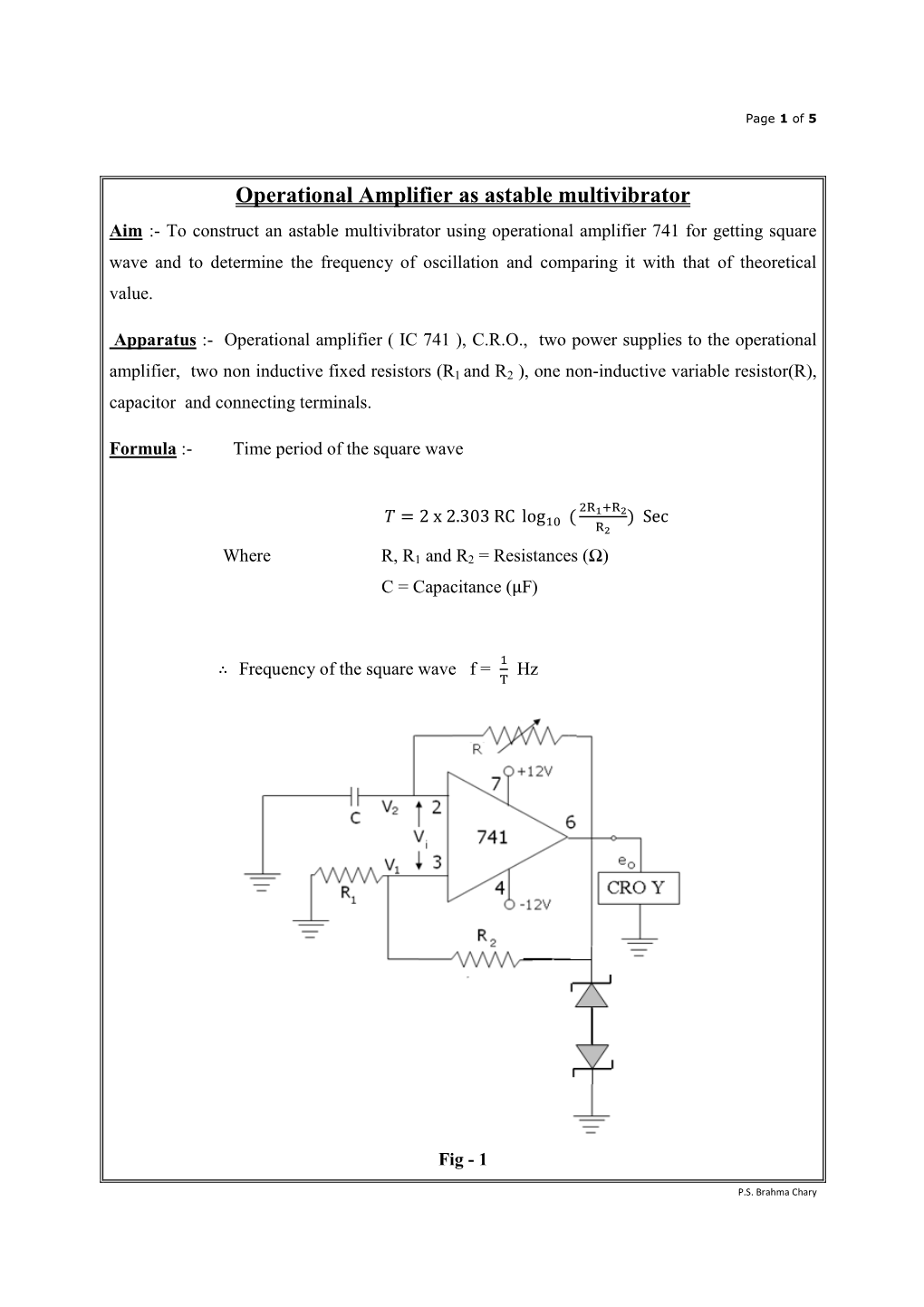 Operational Amplifier 741 As Astable Multivibrator