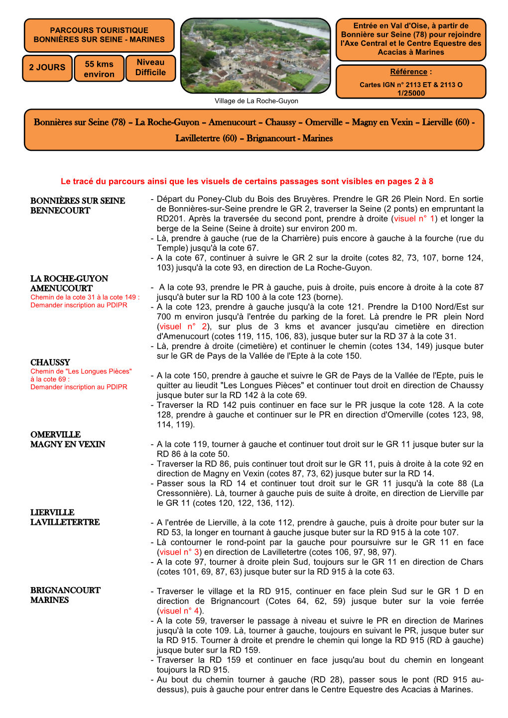 Bonnières Sur Seine (78) – La Roche-Guyon – Amenucourt – Chaussy – Omerville – Magny En Vexin – Lierville (60)