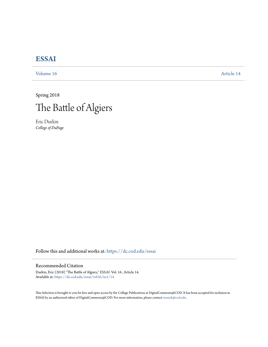 The Battle of Algiers