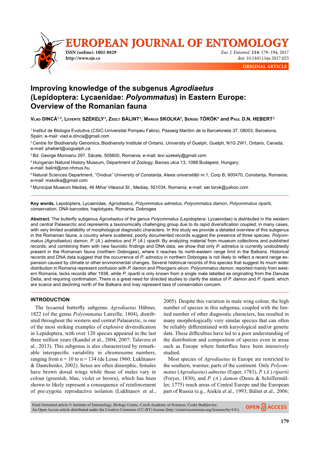 Lepidoptera: Lycaenidae: Polyommatus) in Eastern Europe: Overview of the Romanian Fauna