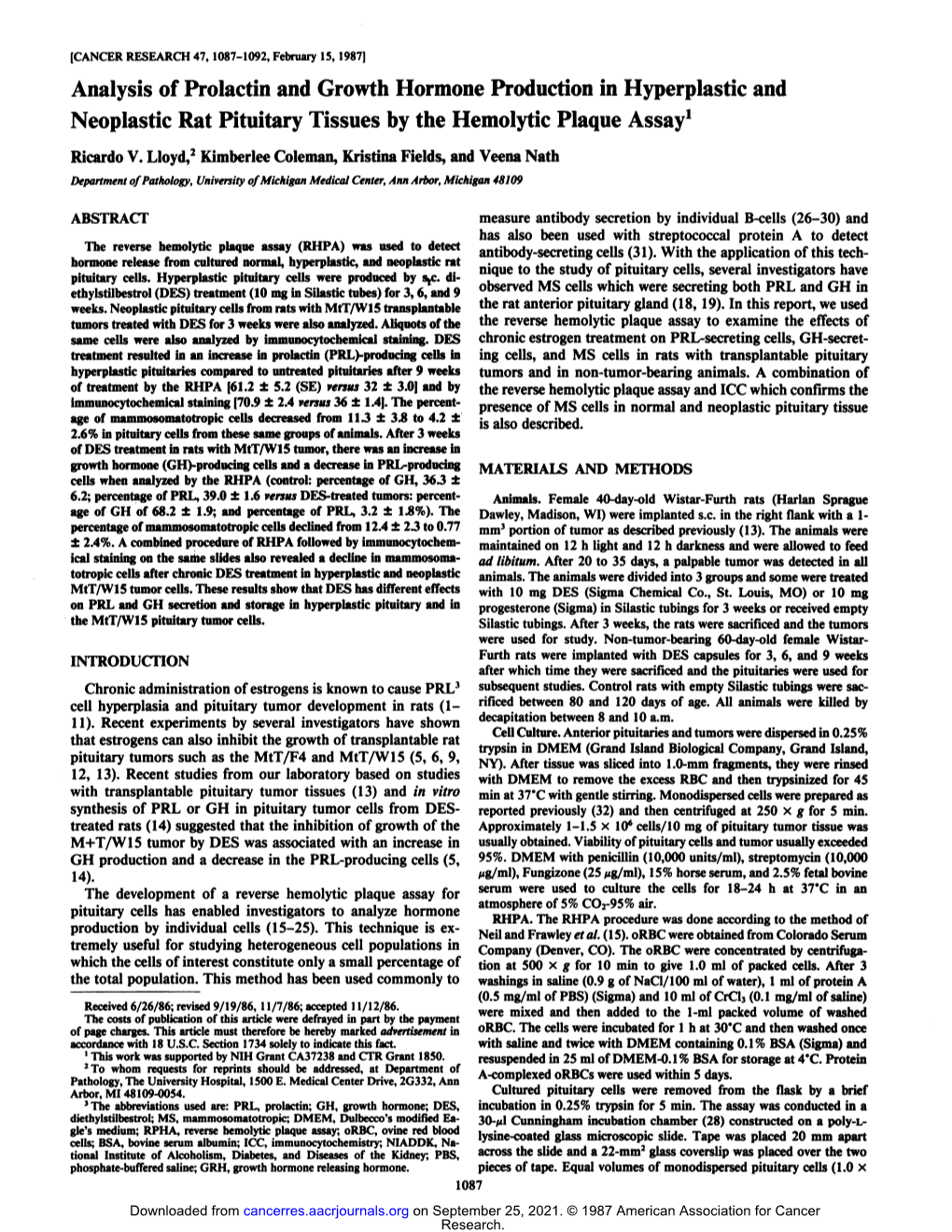 Analysis of Prolactin and Growth Hormone Production in Hyperplastic and Neoplastic Rat Pituitary Tissues by the Hemolytic Plaque Assay1