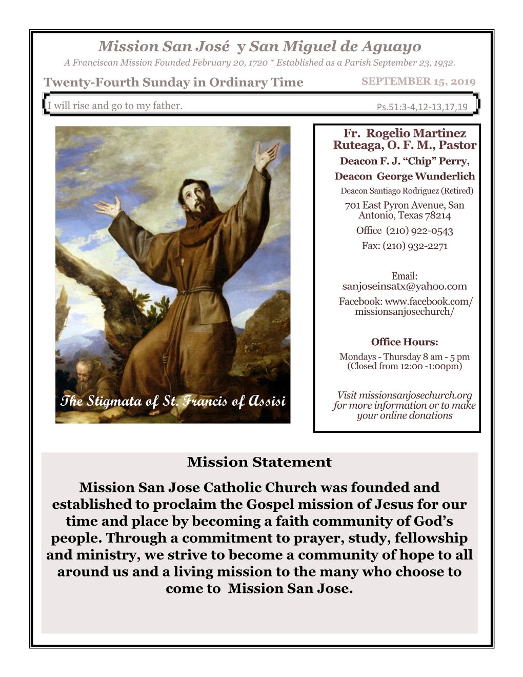 The Stigmata of St. Francis of Assisi for More Information Or to Make Your Online Donations
