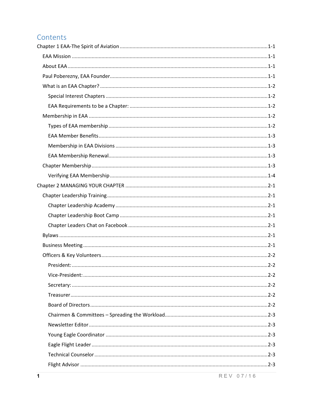 Contents Chapter 1 EAA-The Spirit of Aviation