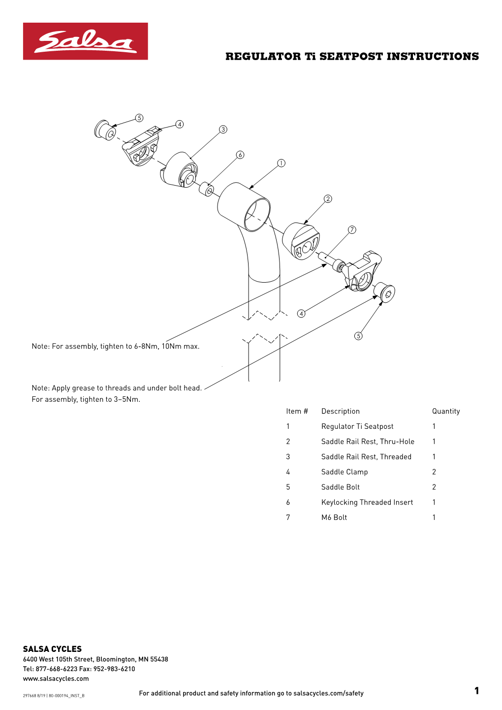 REGULATOR Ti SEATPOST INSTRUCTIONS 1