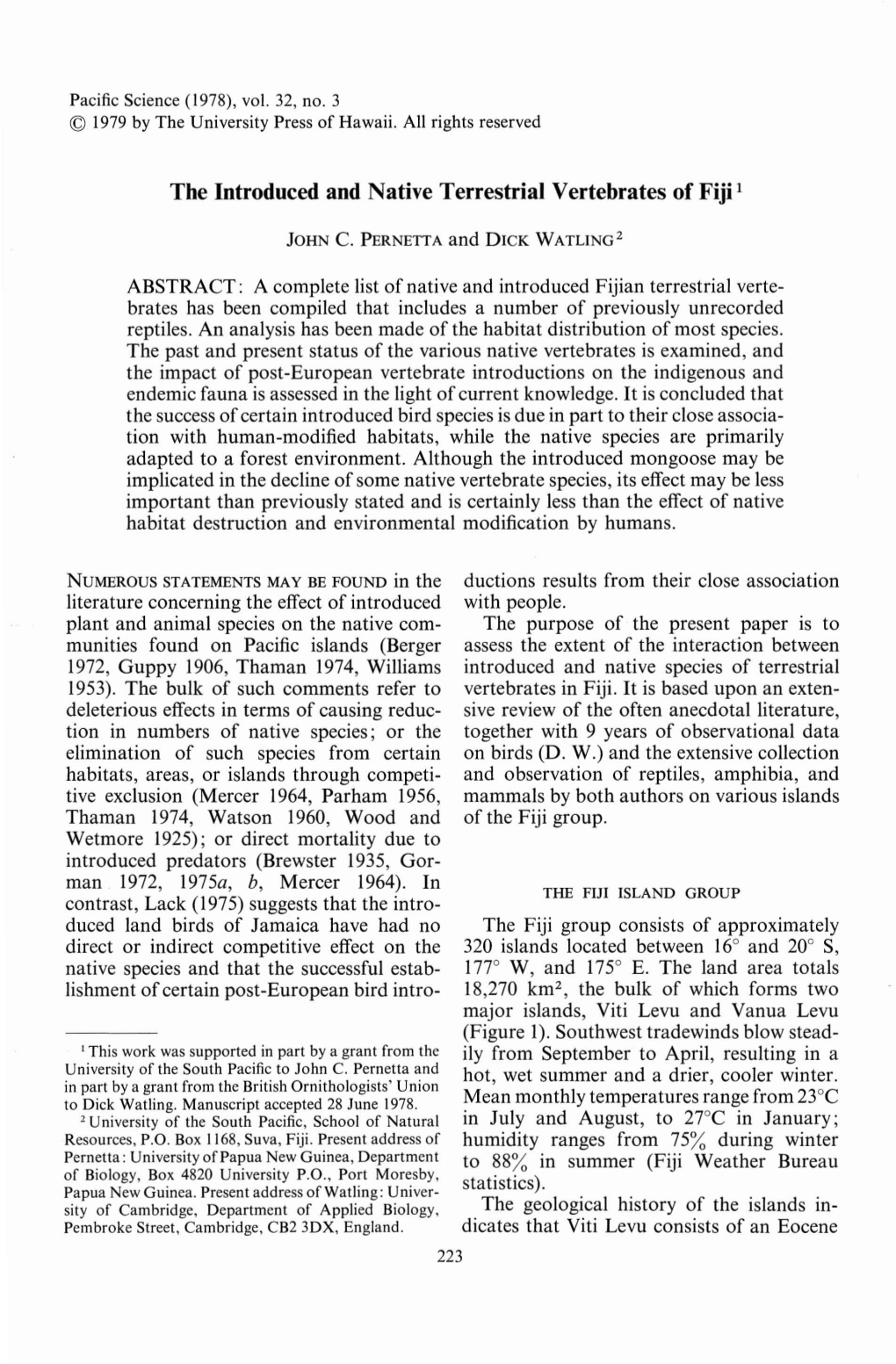 The Introduced and Native Terrestrial Vertebrates of Fijp