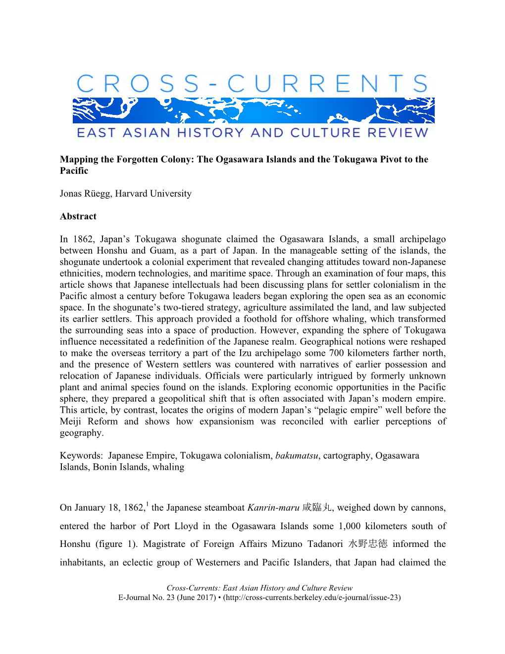 Mapping the Forgotten Colony: the Ogasawara Islands and the Tokugawa Pivot to the Pacific