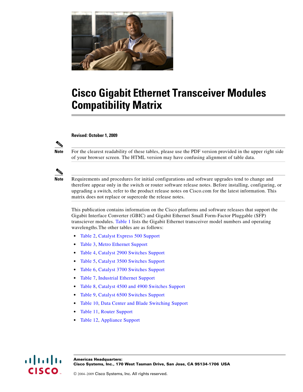 Cisco Gigabit Ethernet Transceiver Modules Compatibility Matrix