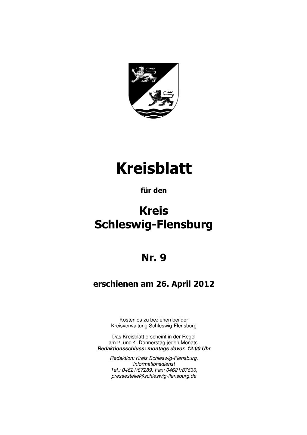 Kreisblatt Nr. 9 Erschienen Am 26. April 2012