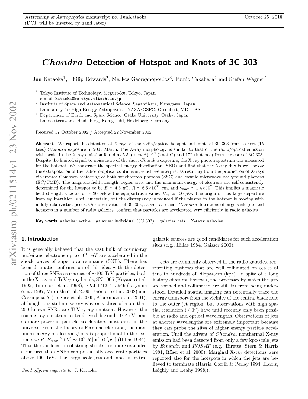 Chandra Detection of Hotspot and Knots of 3C 303