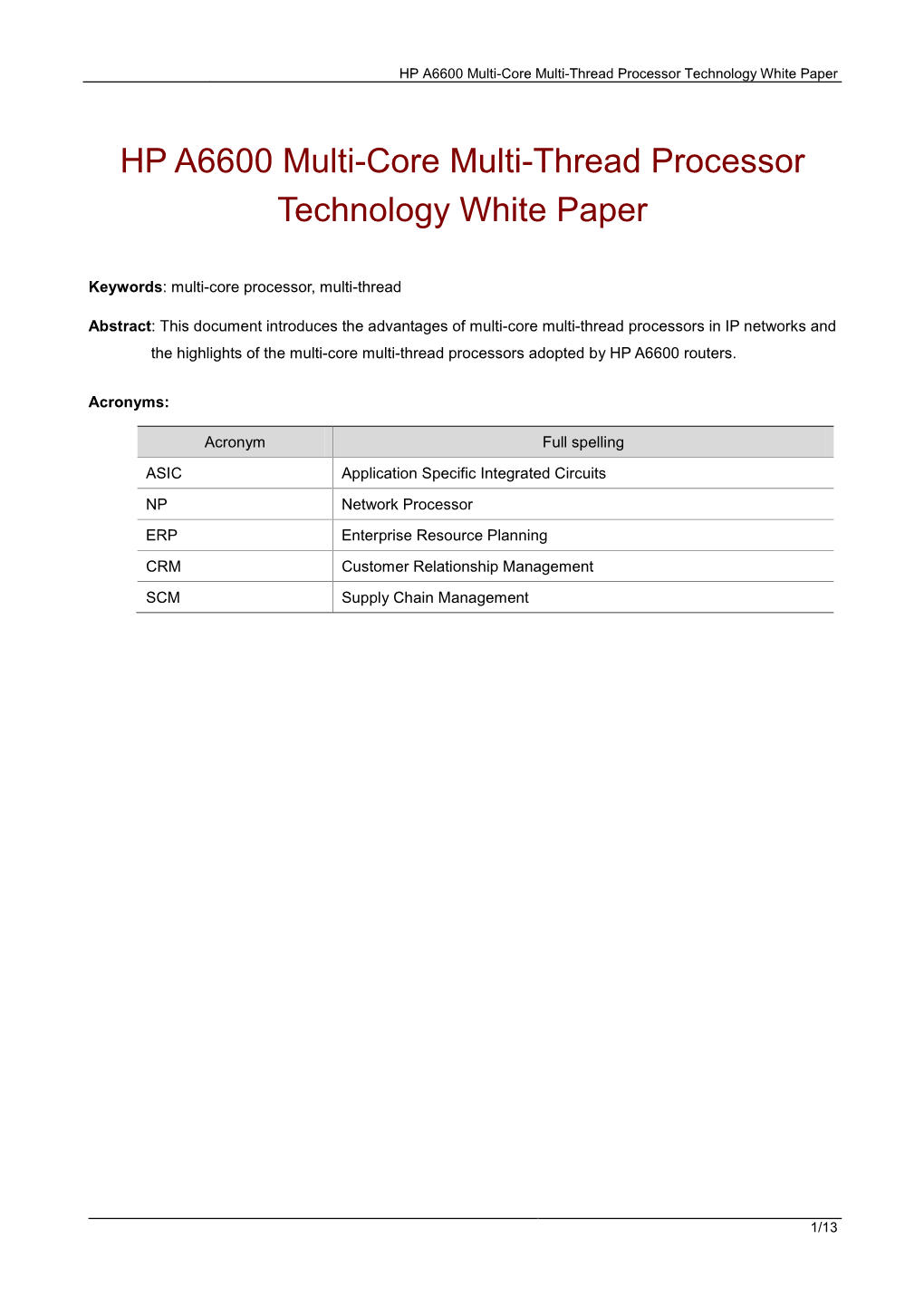 HP A6600 Multi-Core Multi-Thread Processor Technology White Paper