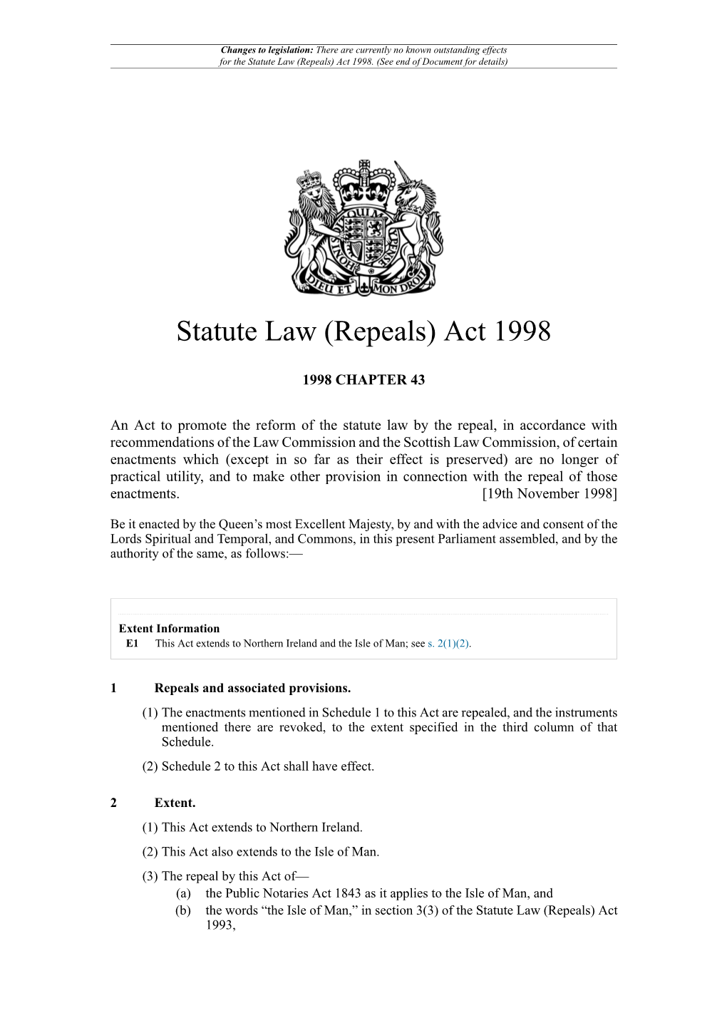 Statute Law (Repeals) Act 1998