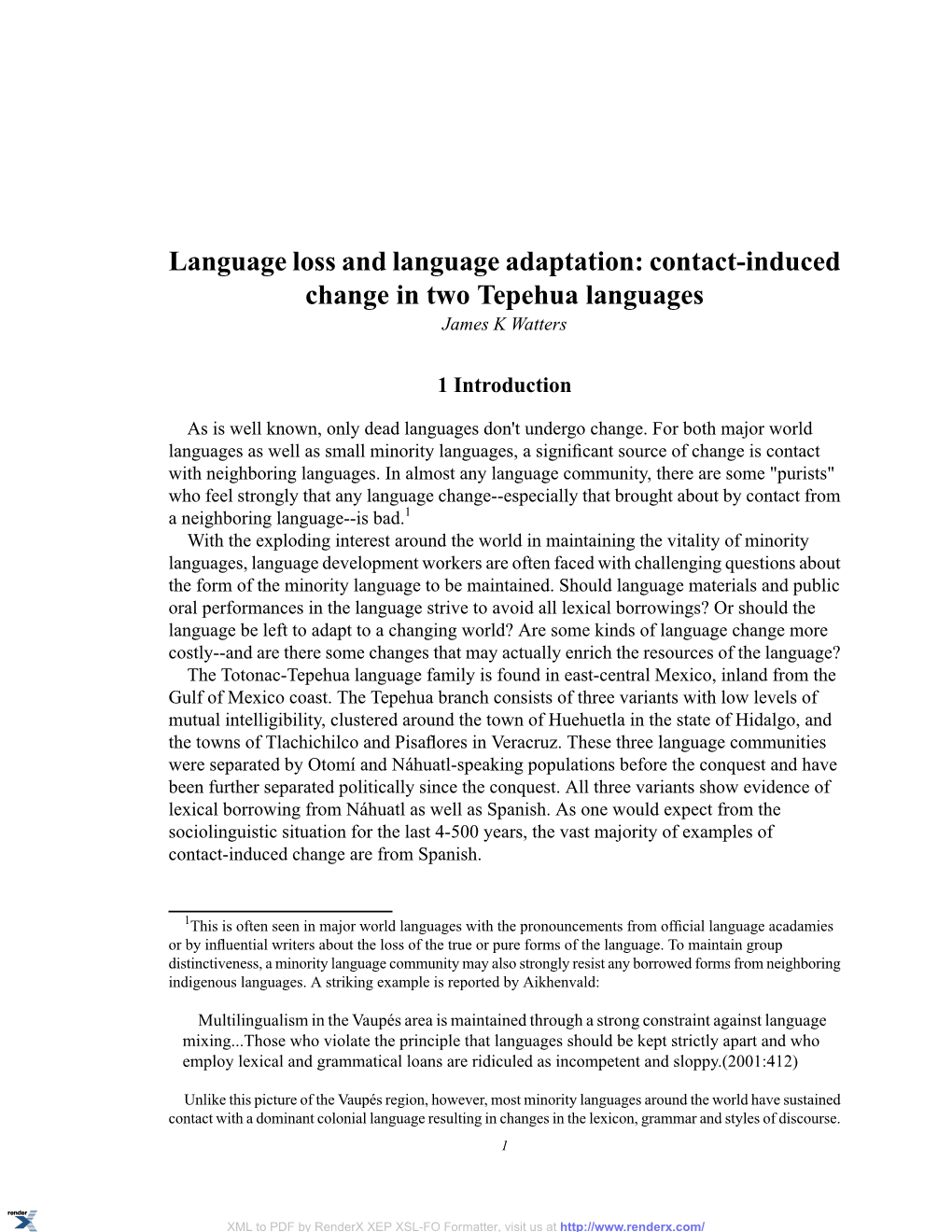 Contact-Induced Change in Two Tepehua Languages James K Watters