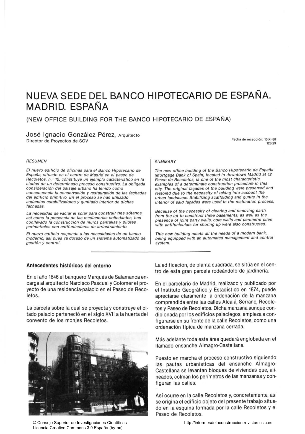 Nueva Sede Del Banco Hipotecario De España. Madrid. España
