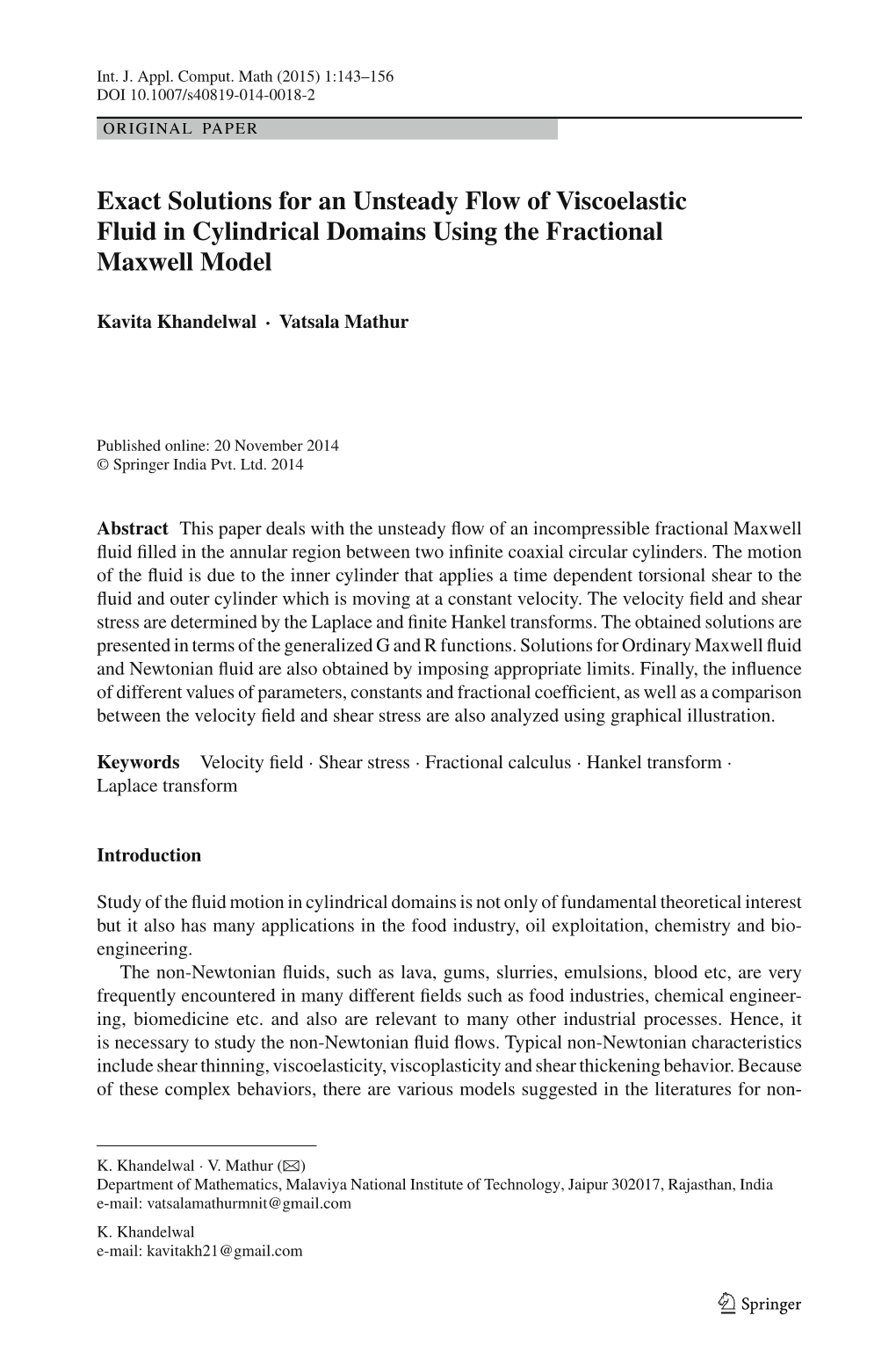 Exact Solutions for an Unsteady Flow of Viscoelastic Fluid in Cylindrical Domains Using the Fractional Maxwell Model