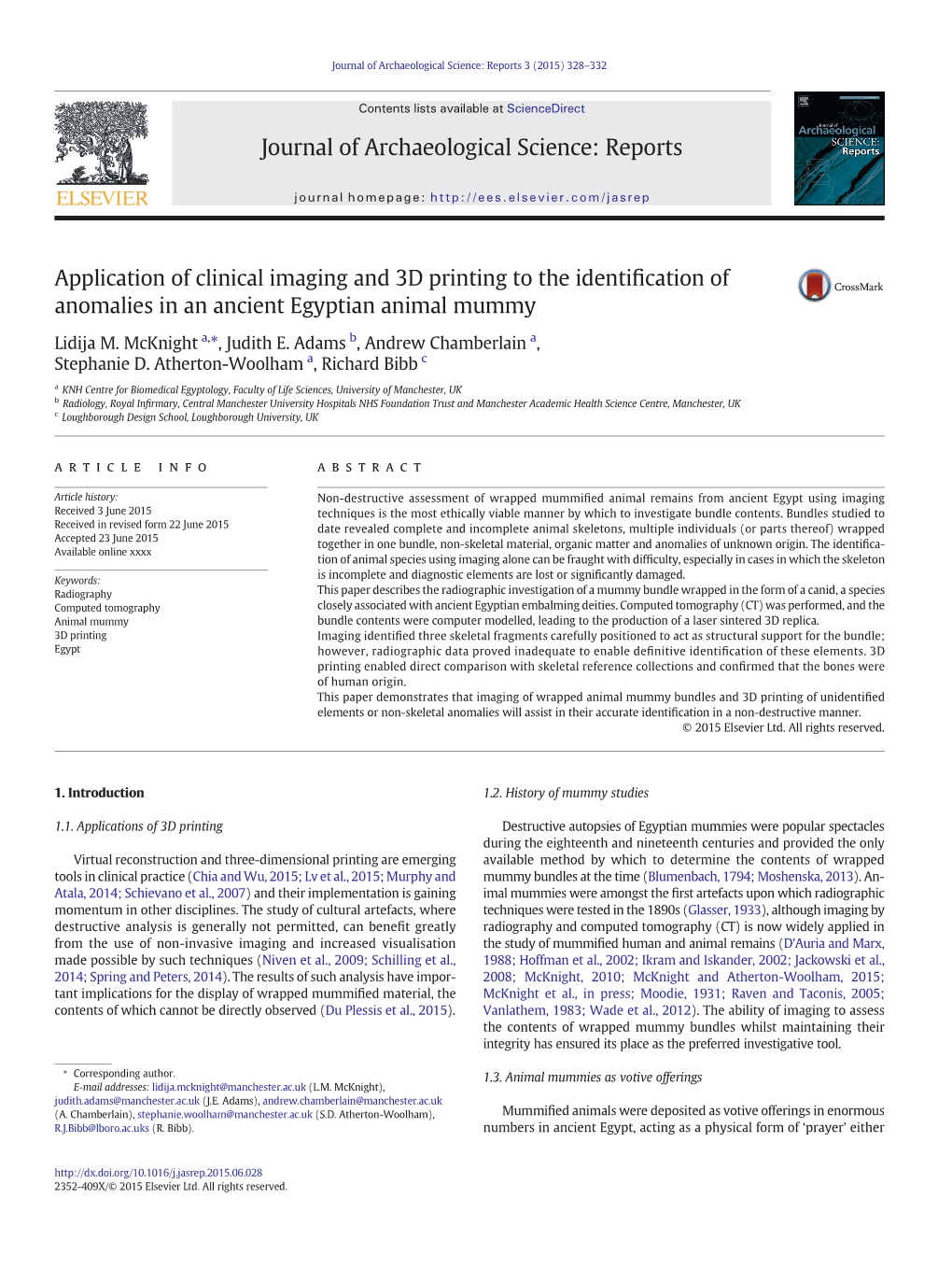 Application of Clinical Imaging and 3D Printing to the Identification Of