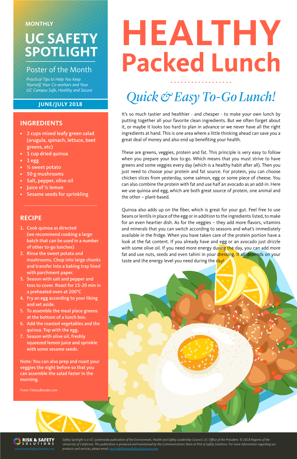 UC SAFETY SPOTLIGHT HEALTHY Poster of the Month Packed Lunch Practical Tips to Help You Keep Yourself, Your Co-Workers and Your  UC Campus Safe, Healthy and Secure