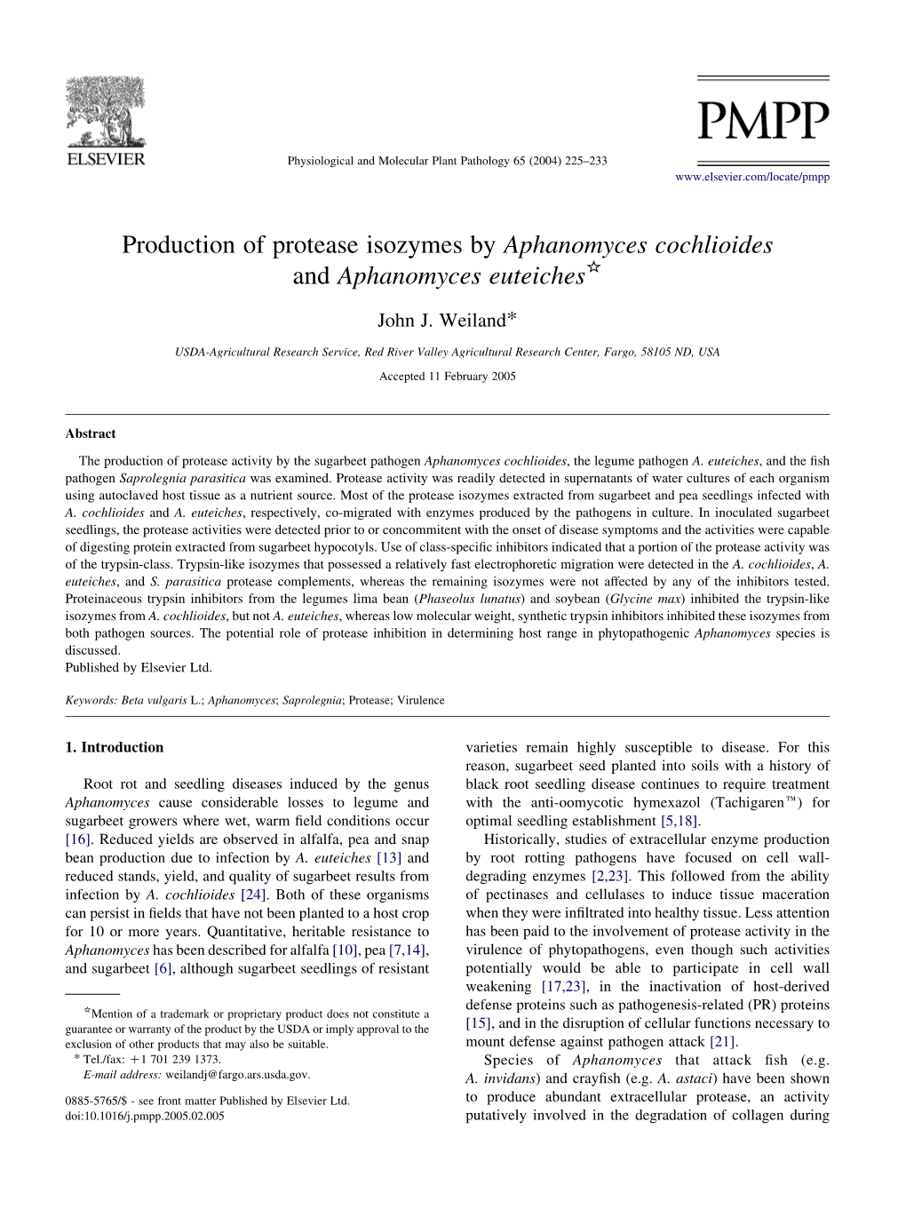 Production of Protease Isozymes by Aphanomyces Cochlioides and Aphanomyces Euteiches*