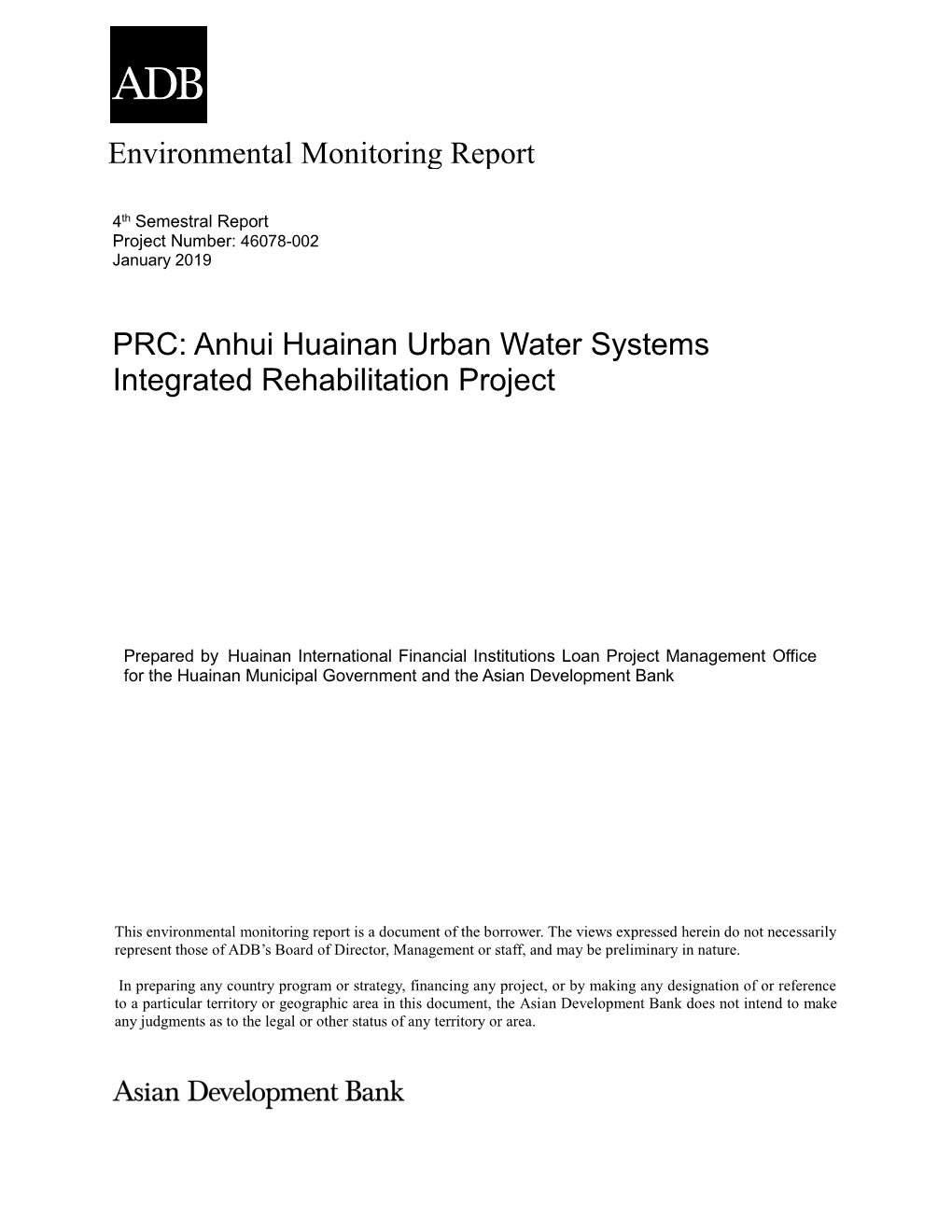 46078-002: Anhui Huainan Urban Water Systems Integrated