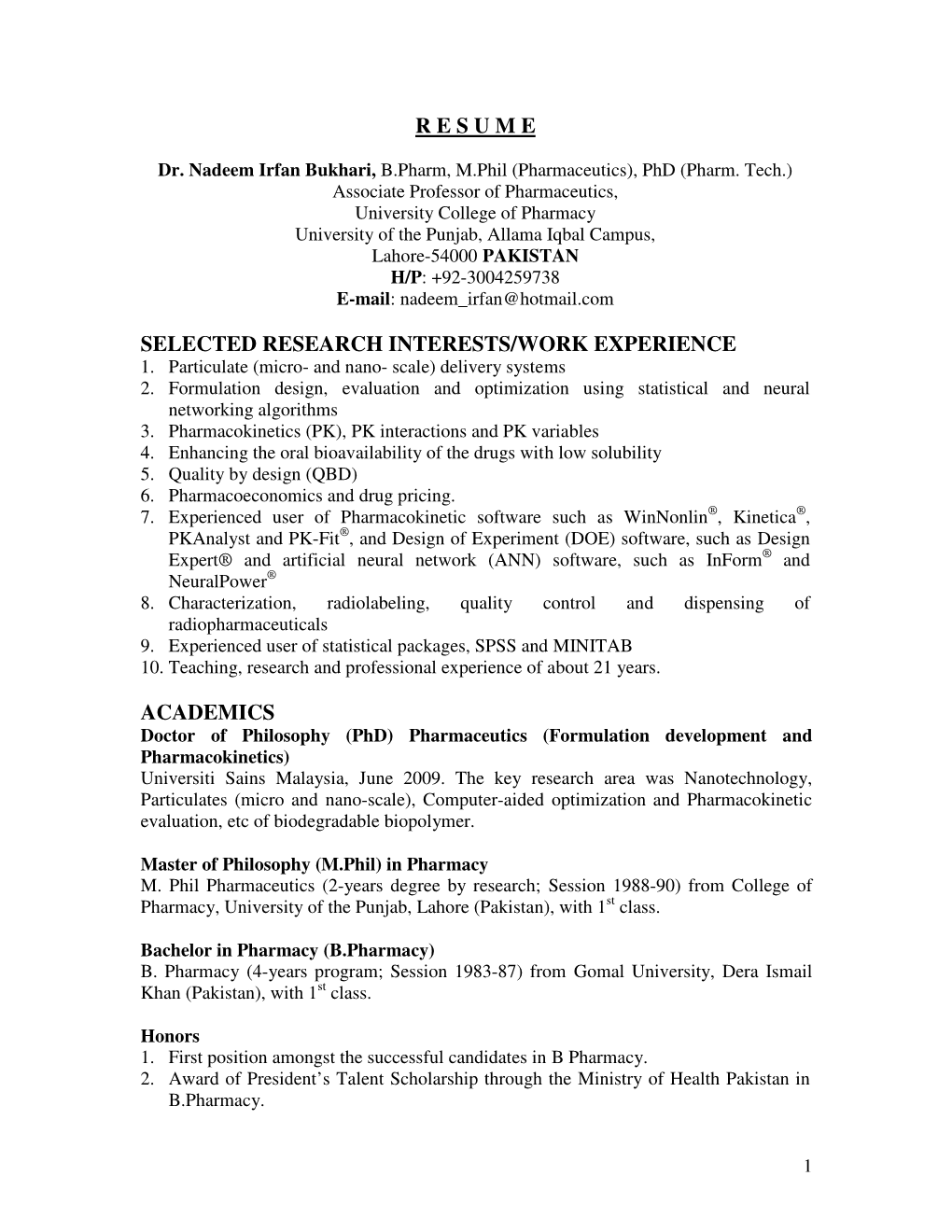 Resume Selected Research Interests