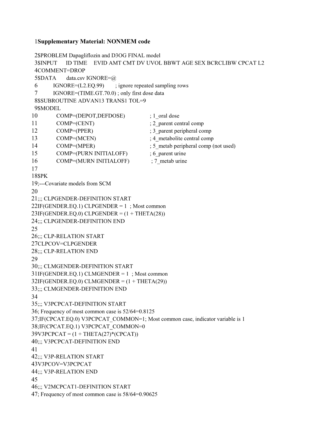 Supplementary Material: NONMEM Code