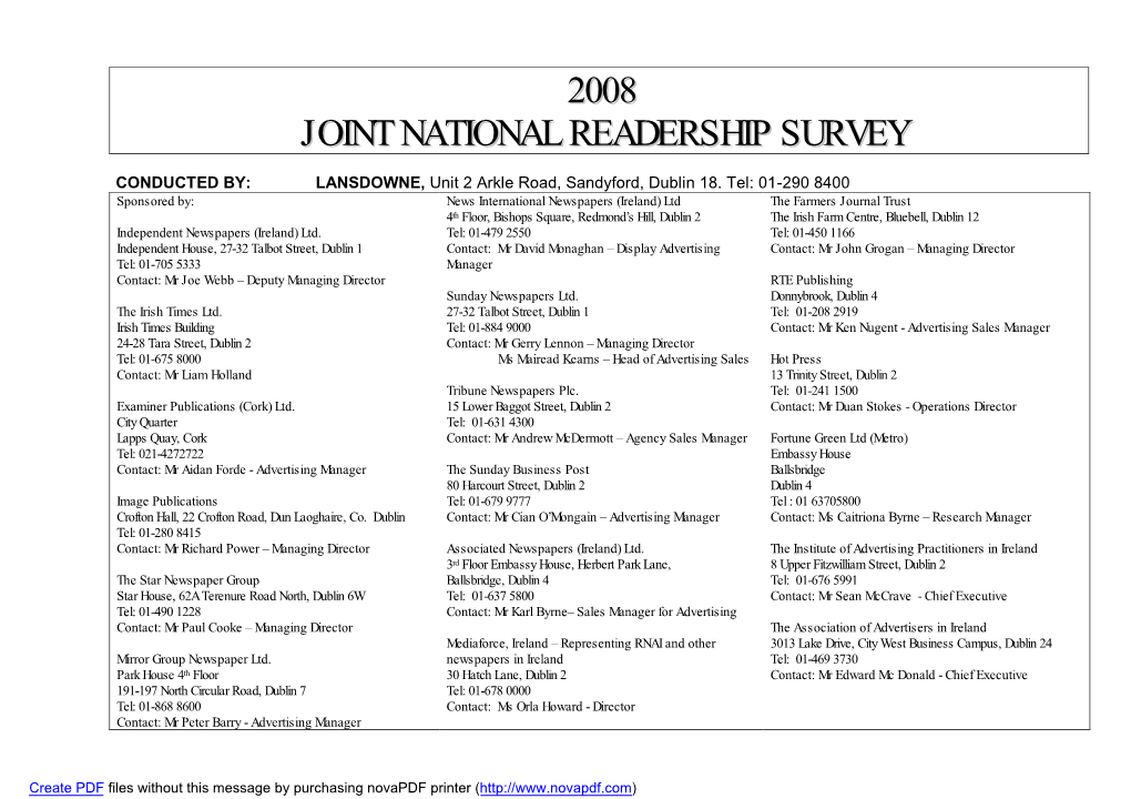 2008 Joint National Readership Survey