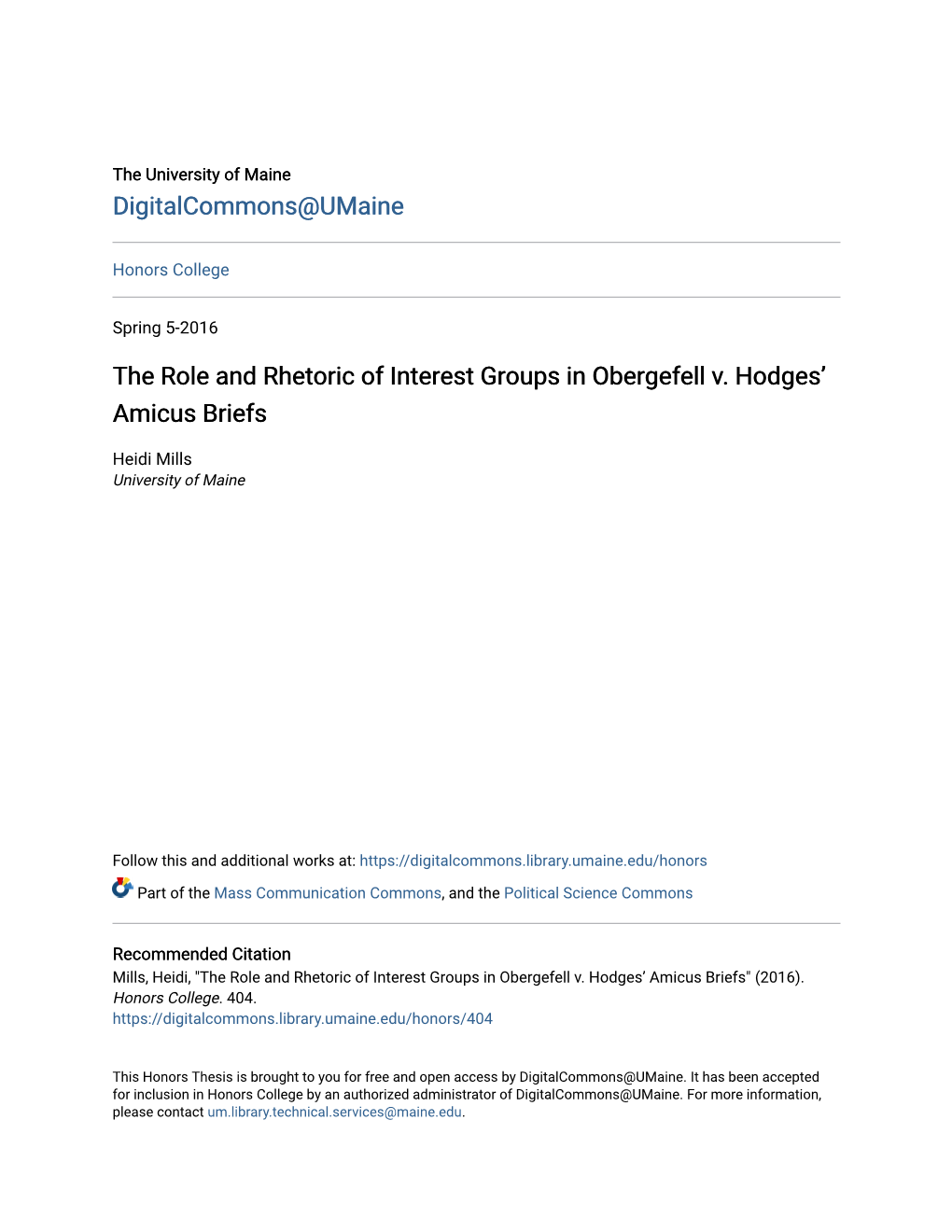 The Role and Rhetoric of Interest Groups in Obergefell V. Hodges’ Amicus Briefs
