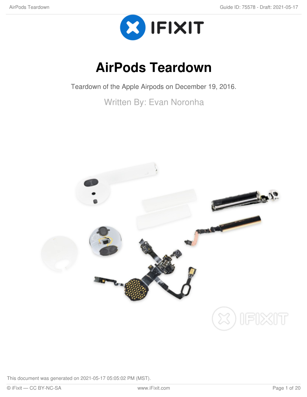 Airpods Teardown Guide ID: 75578 - Draft: 2021-05-17