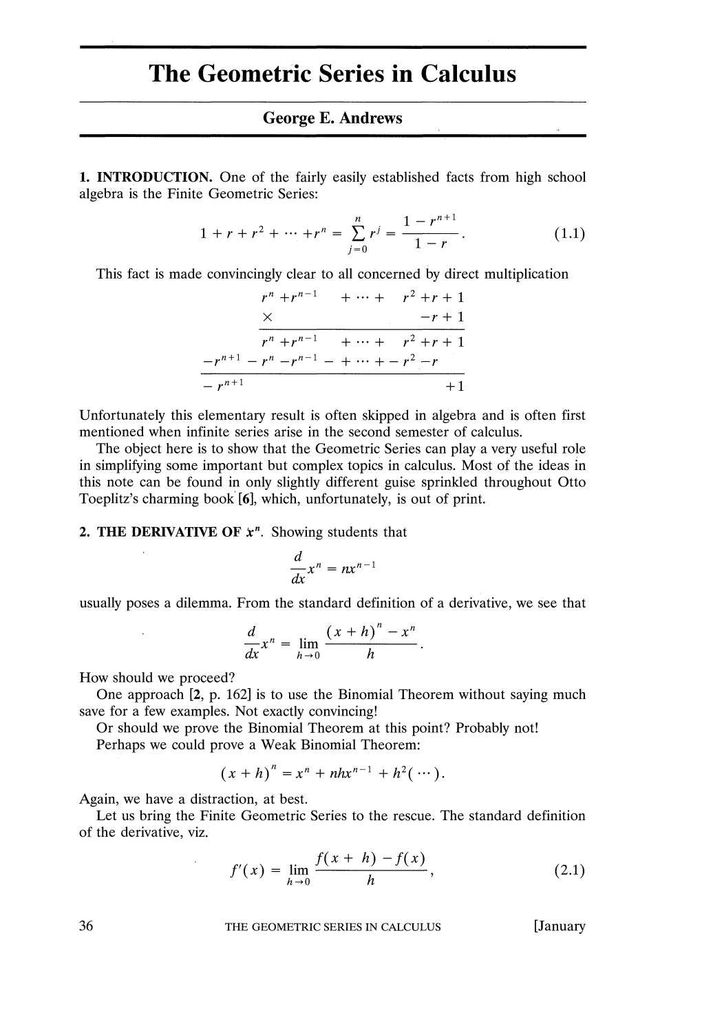 The Geometric Series in Calculus