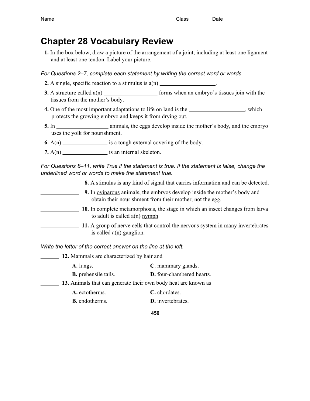 Chapter 28 Vocabulary Review