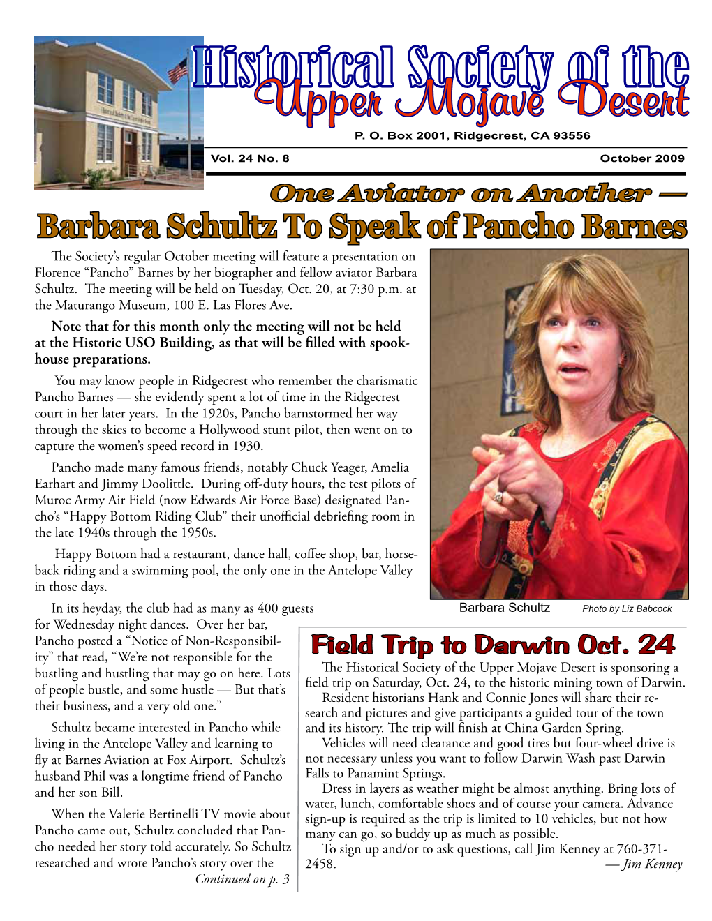 Barbara Schultz to Speak of Pancho Barnes