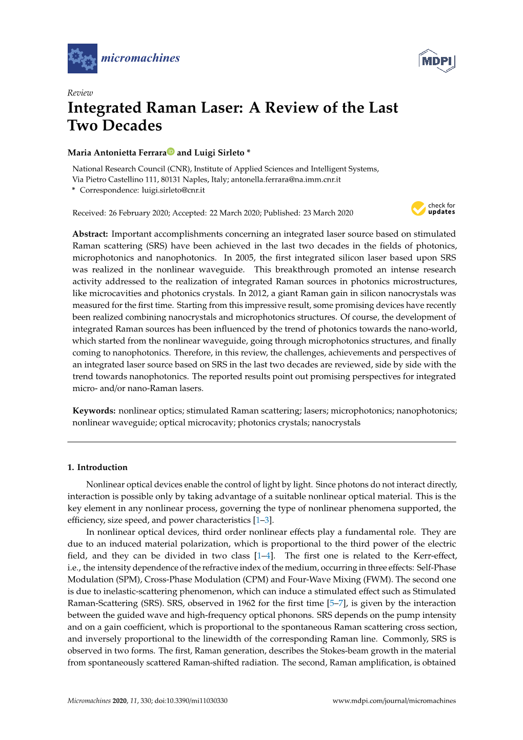 Integrated Raman Laser: a Review of the Last Two Decades