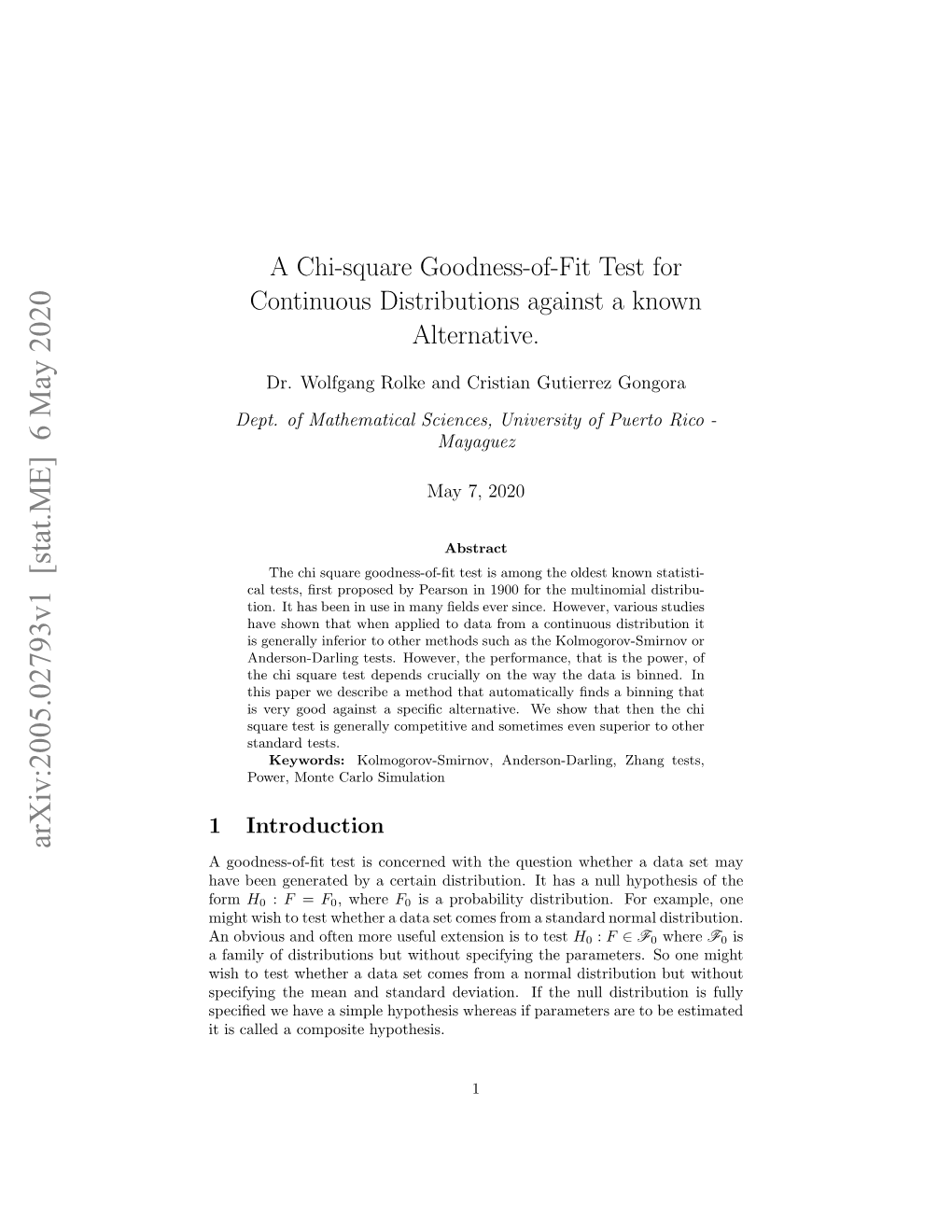 A Chi-Square Goodness-Of-Fit Test for Continuous Distributions