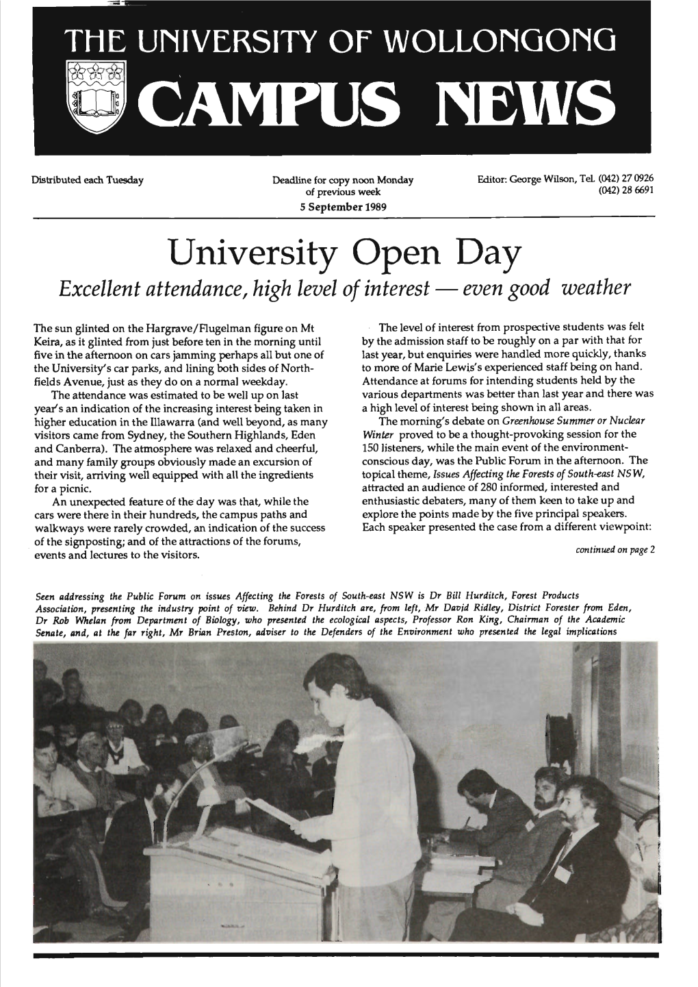 University of Wollongong Campus News 5 September 1989