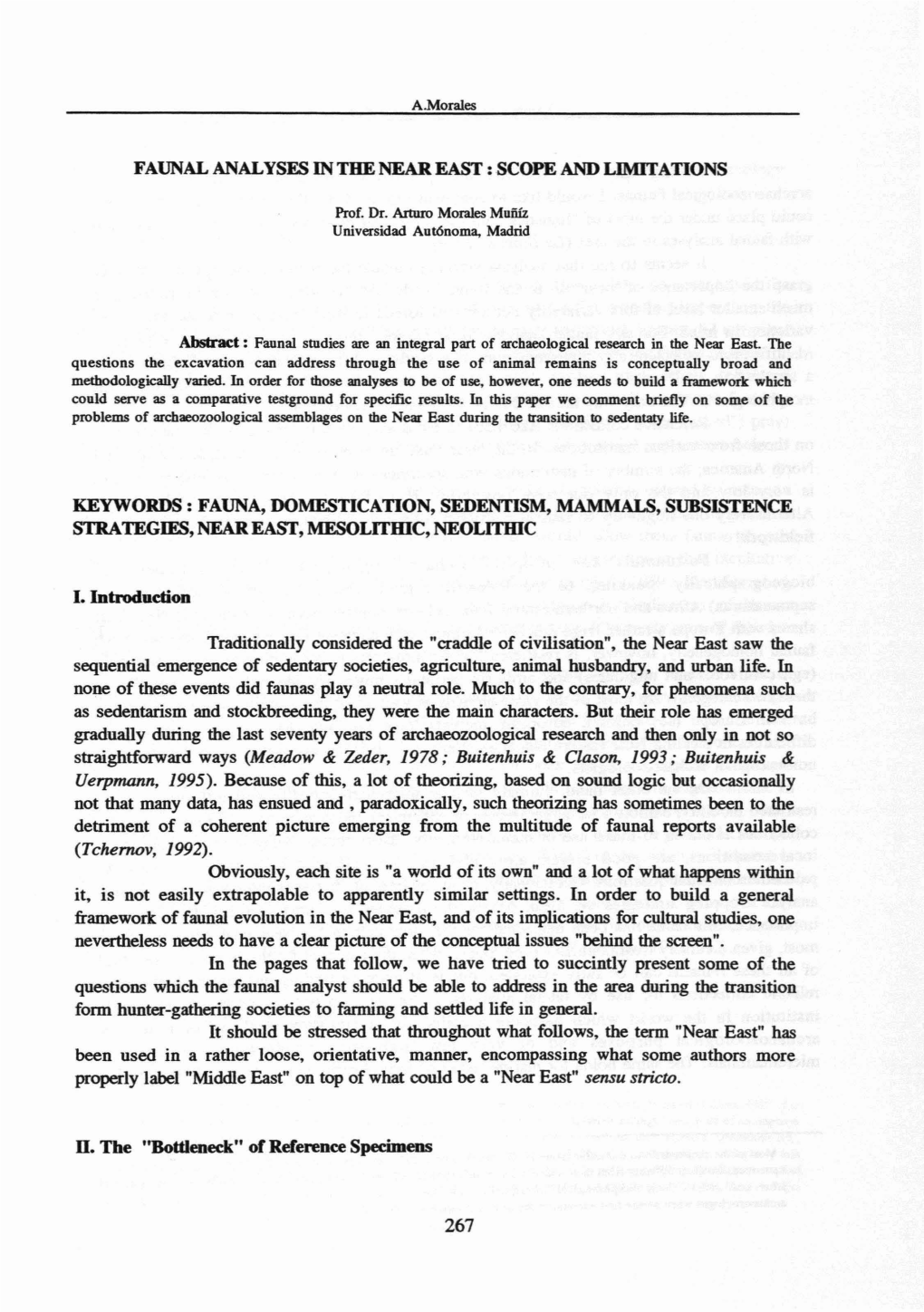 FAUNAL ANALYSES in the NEAR EAST :SCOPE and Ljmitations