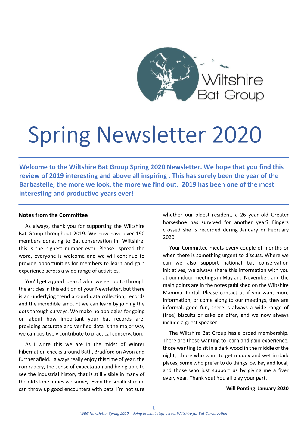 WBG Newsletter Spring 2020