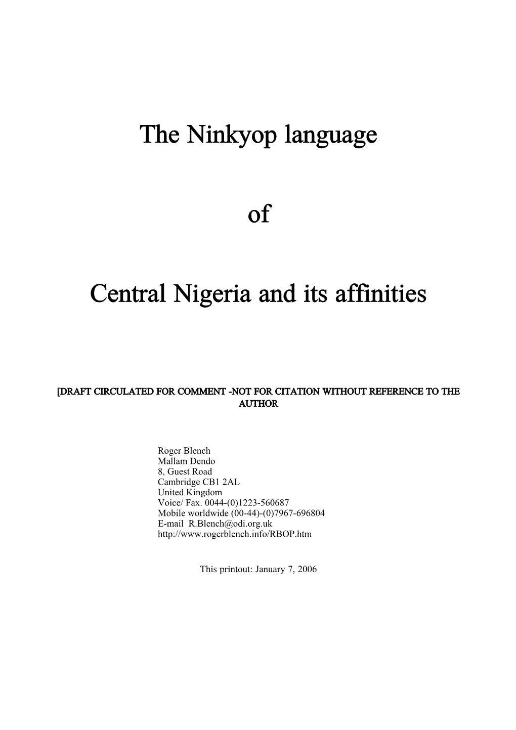 The Ninkyop Language of Central Nigeria and Its Affinities