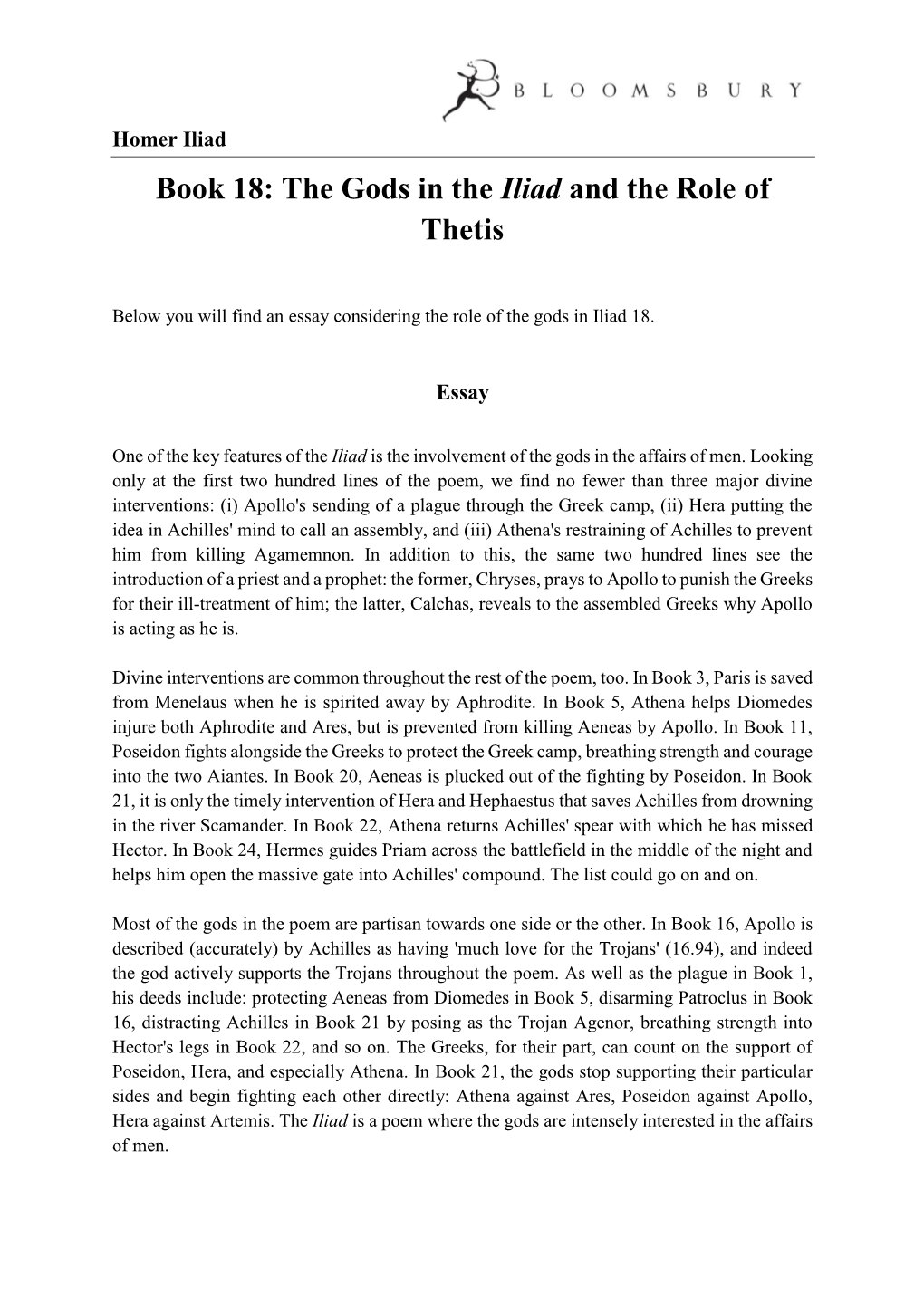 Book 18: the Gods in the Iliad and the Role of Thetis