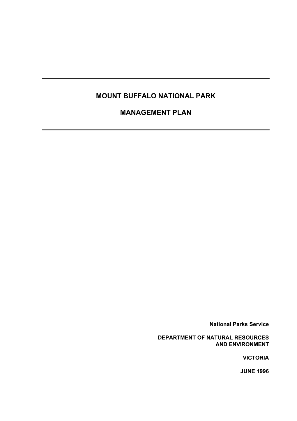 Mount Buffalo National Park Management Plan